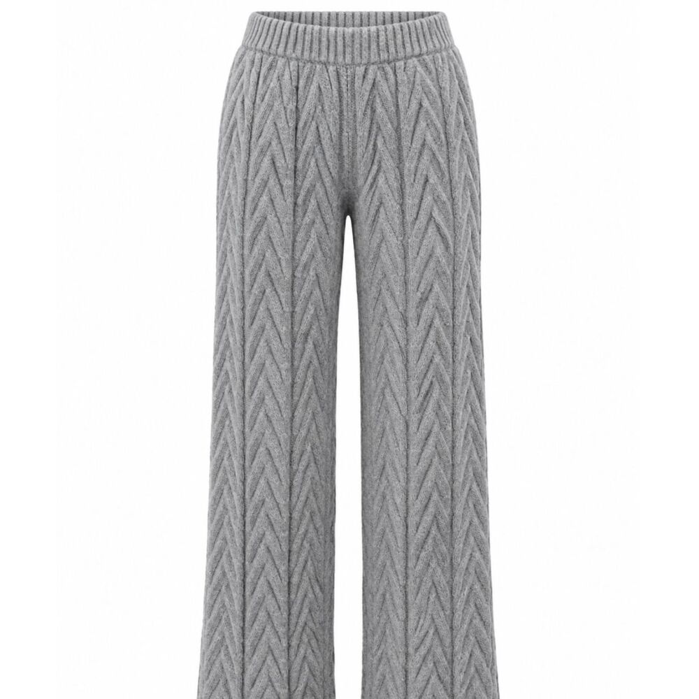 Pink Rose Gray Cable Knit Sweater Pants Size S Elastic Waist Cozy Lounge